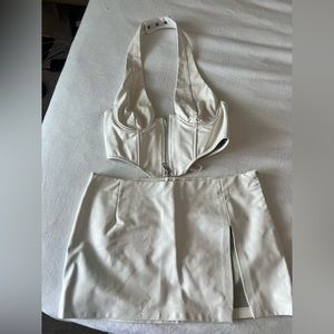 EDIKTED Armina Faux Leather Corset and Low Rise Mini Skirt (2 piece)